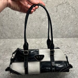 New York & Company Black and White Croc-Embossed Shoulder Bag